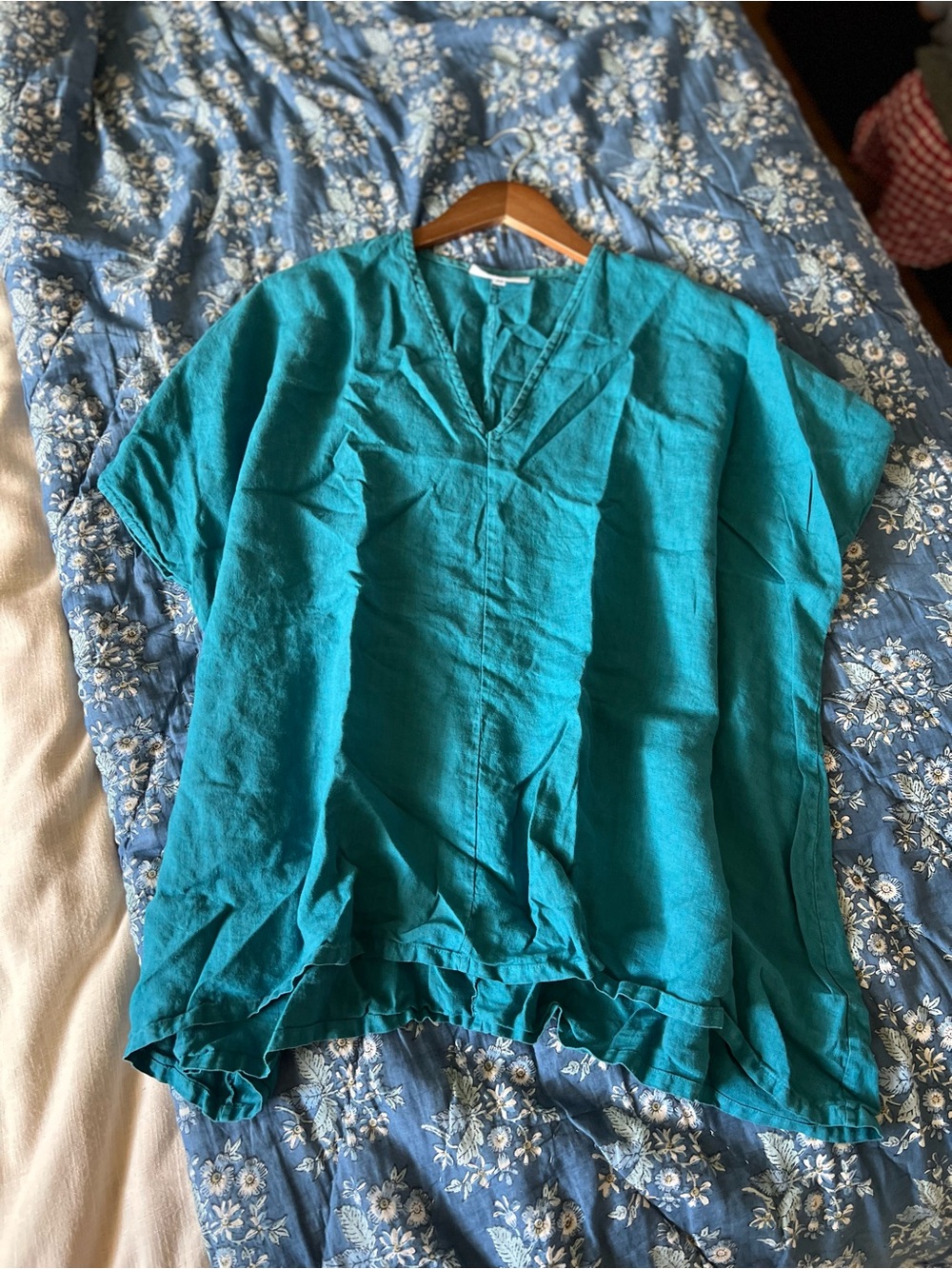 Women's Teal V-Neck oversized Short Sleeve Top